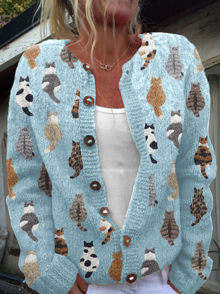 Sorielle™ | Cat Print Knit Cardigan