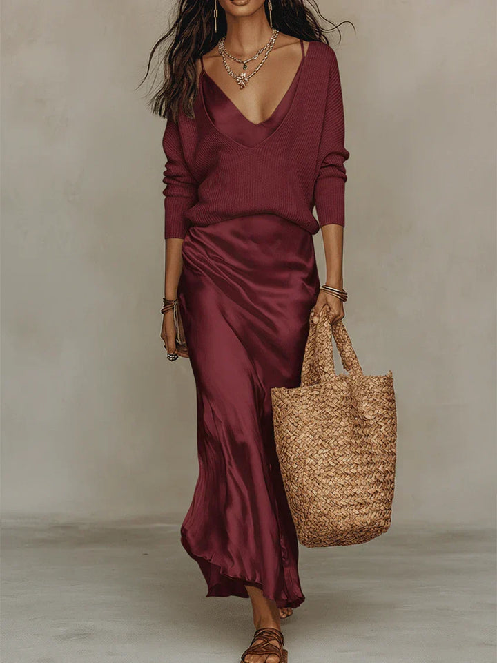 Novia™ | Matching Two-Piece Slip Dress And Knit Set