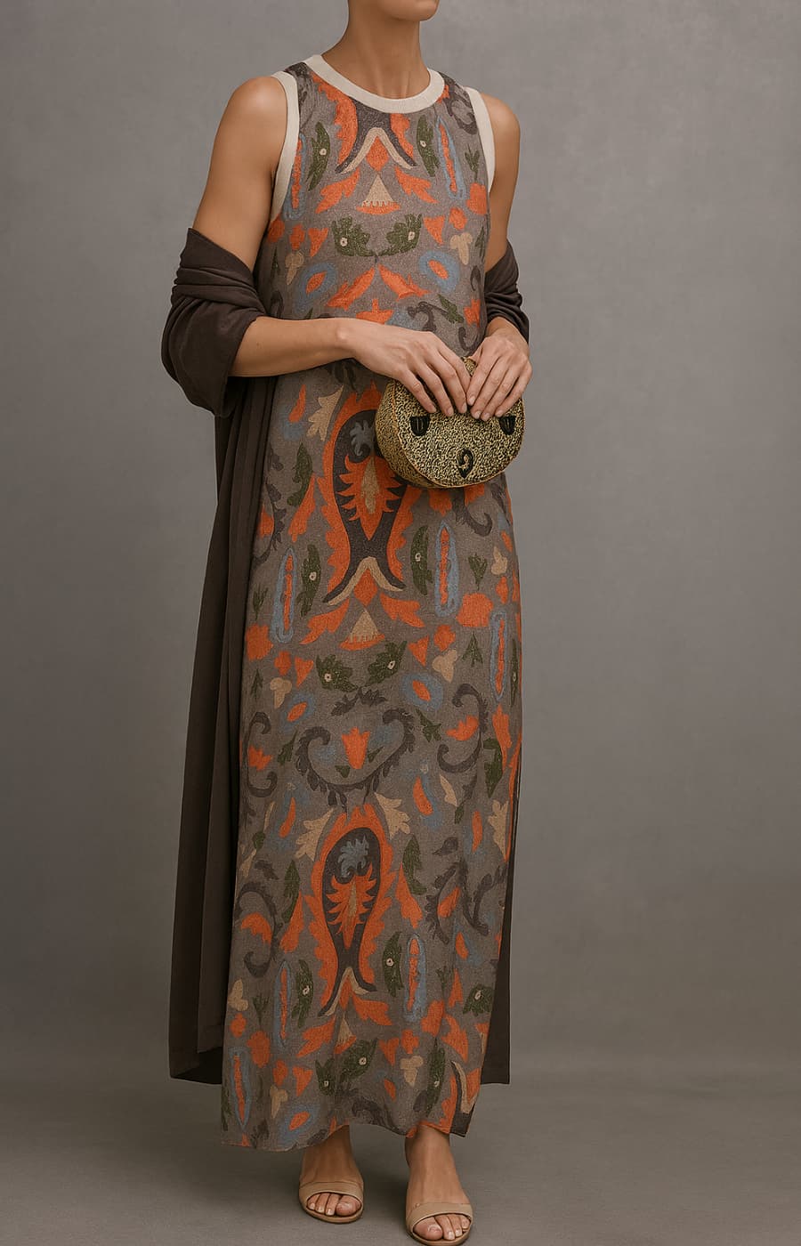 Arlune™ | Printed Maxi Dress And Matching Cardigan Set