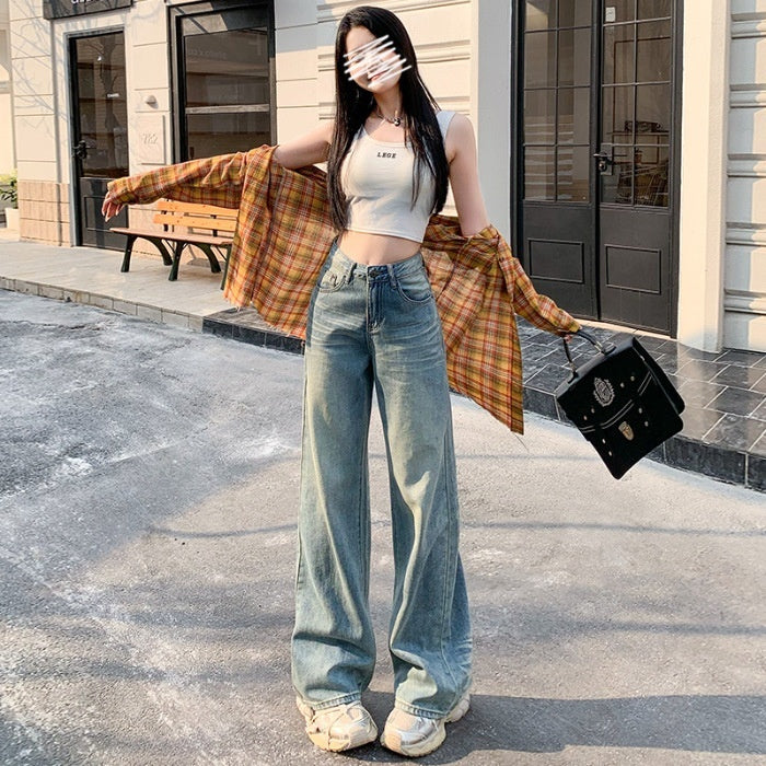 AMÉLIE™ - High Waist Wide Leg Cotton Jeans
