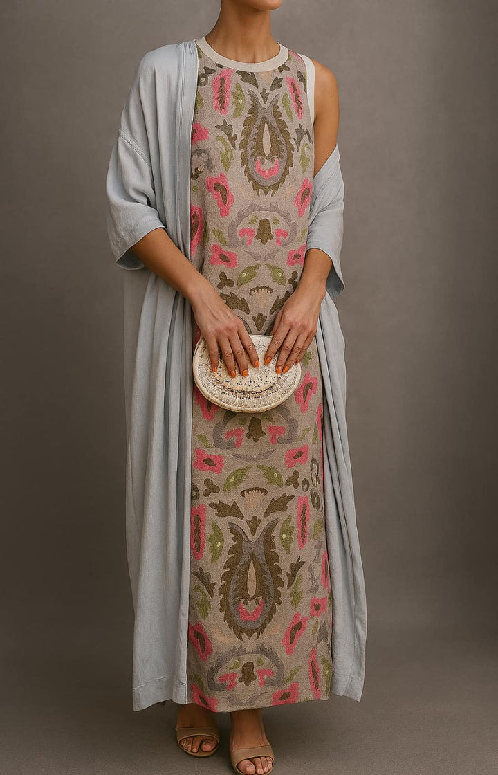 Arlune™ | Printed Maxi Dress And Matching Cardigan Set