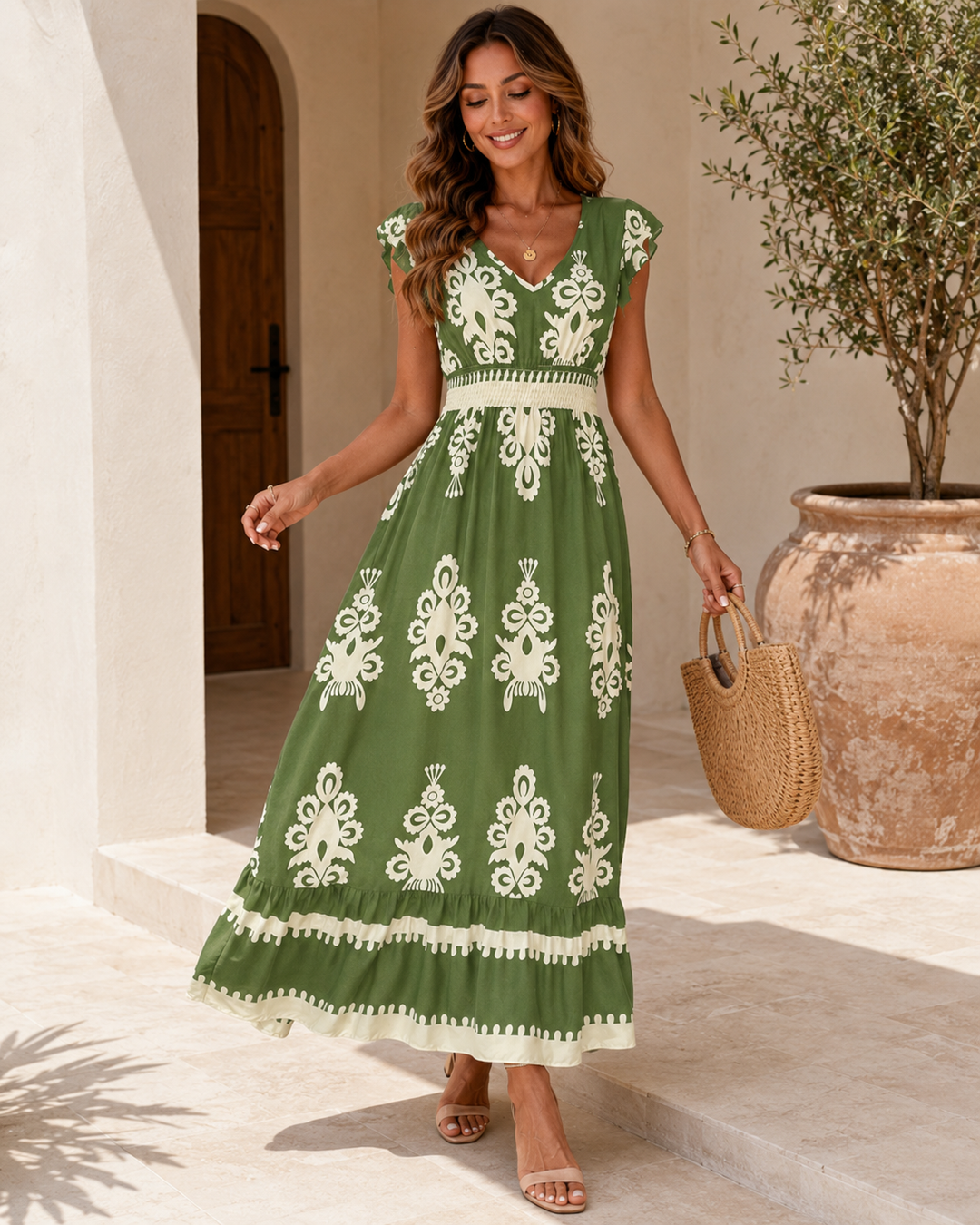 Orlena™ | Boho Tile Print Maxi Dress
