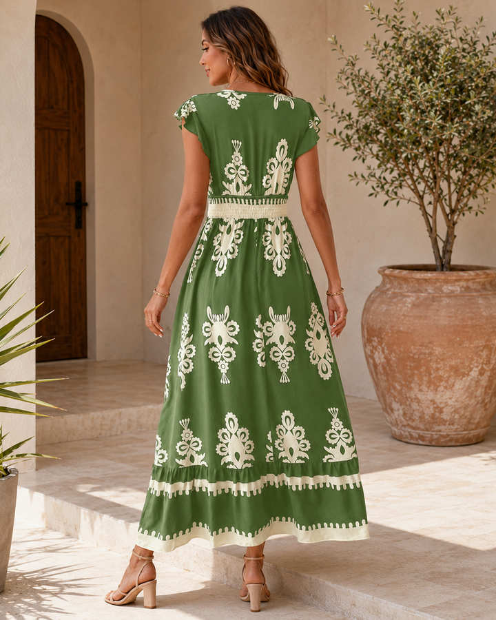 Orlena™ | Boho Tile Print Maxi Dress