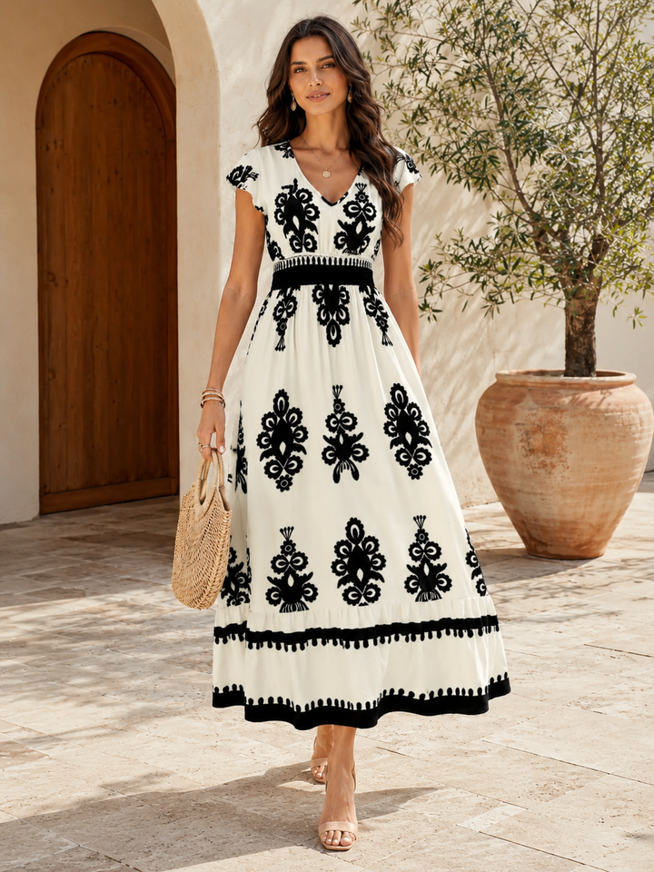 Orlena™ | Boho Tile Print Maxi Dress