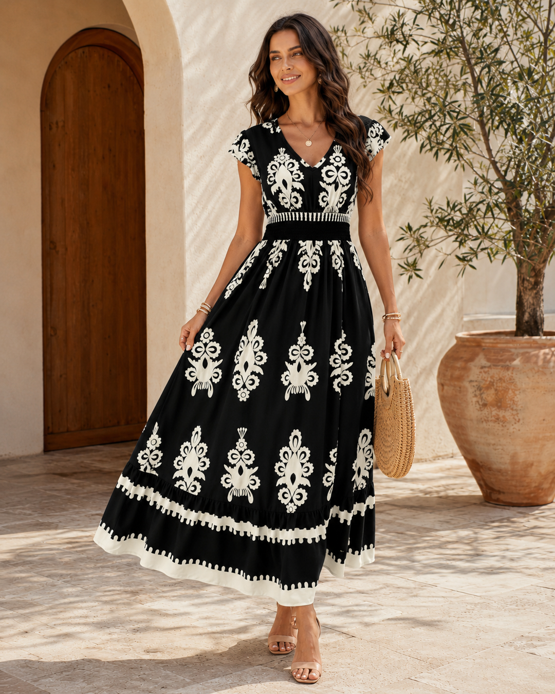Orlena™ | Boho Tile Print Maxi Dress