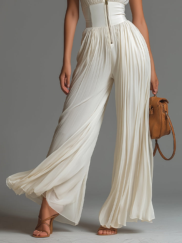 Calindra™ | Elegant Pleated White Jumpsuit