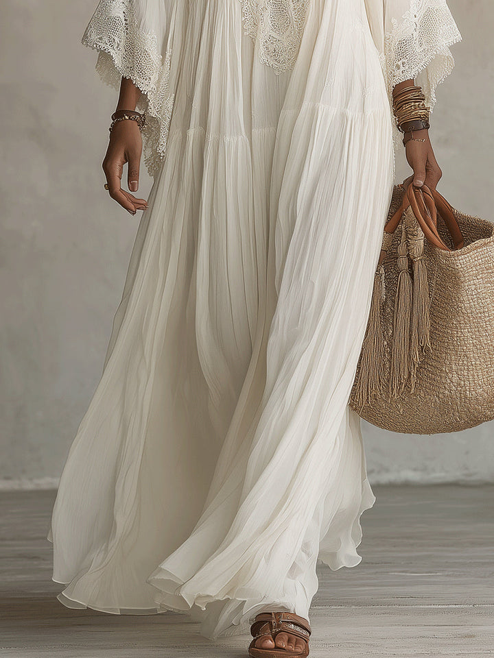 Lunara™ | White Boho Maxi Dress