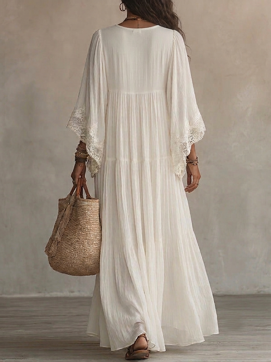 Lunara™ | White Boho Maxi Dress
