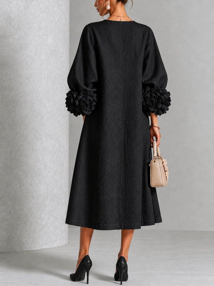 Adeline™ | Black Floral Button-Down Midi Dress