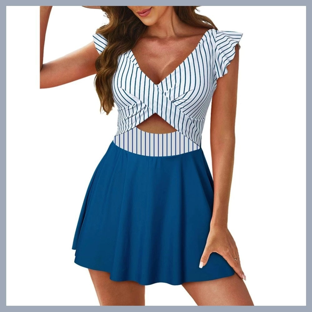 MARINE™ - Striped Ruffle One-Piece Swimsuit