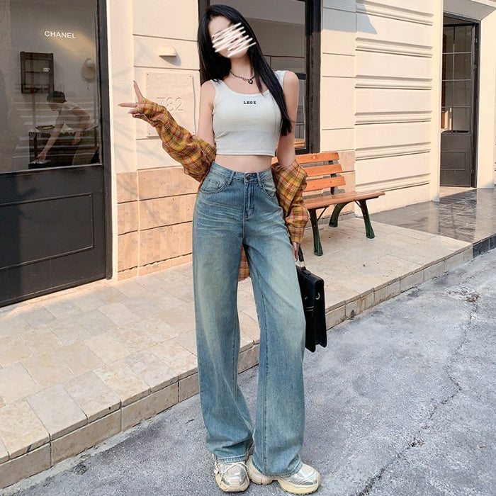 AMÉLIE™ - High Waist Wide Leg Cotton Jeans