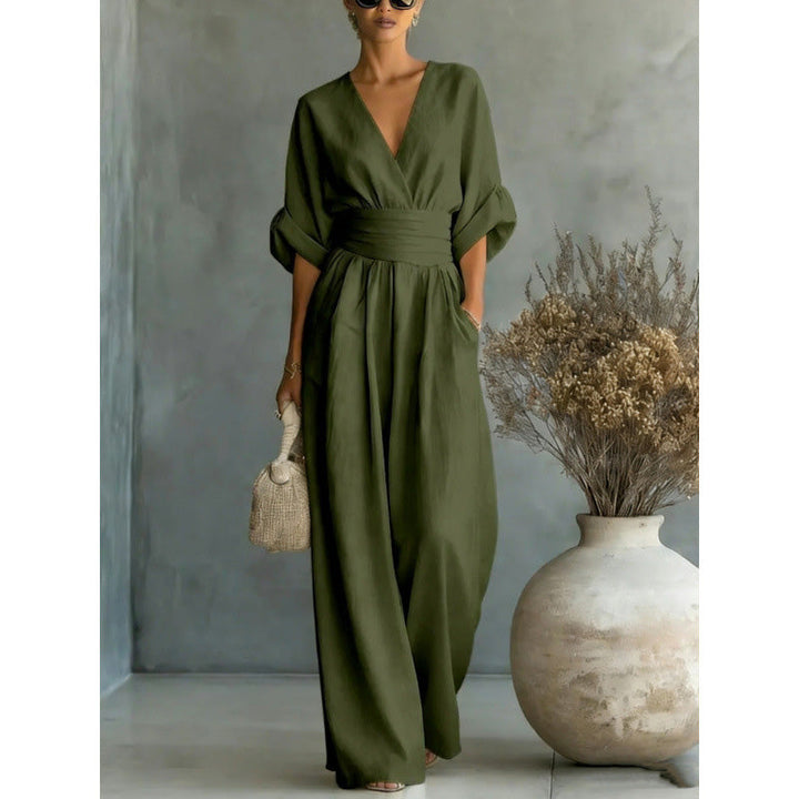Maevra™ | V-Neck High-Waist Wide-Leg Jumpsuit